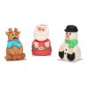 3 figurines en sucre "Renne, Père Noël, Bonhomme de neige"