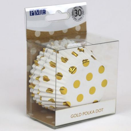 30 caissettes à cupcakes standard en aluminium "Blanc à pois dorés"