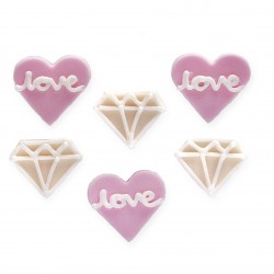 6 décors en sucre "Amour & Diamants"
