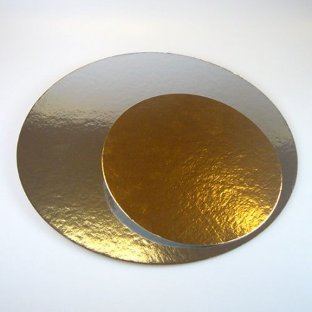 Lot de 3 cake boards ronds "doré / argent" épaisseur 1 mm - Différentes tailles