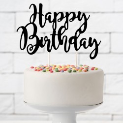 Topper pour gâteau "Happy Birthday" - Noir