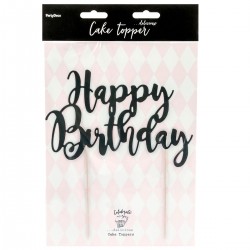 Topper pour gâteau "Happy Birthday" - Noir