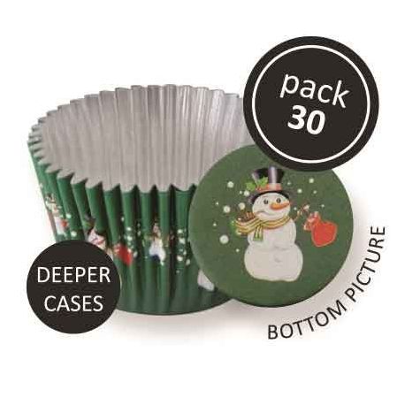 30 caissettes à cupcakes en aluminium vertes bonhomme de neige