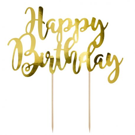 Topper pour gâteau "Happy Birthday" - Doré