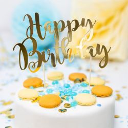 Topper pour gâteau "Happy Birthday" - Doré