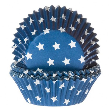 50 caissettes à cupcakes bleu et étoiles blanches - Féerie Cake