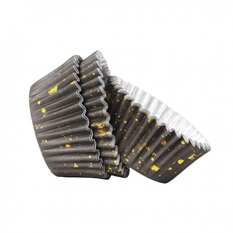 30 caissettes à cupcakes en aluminium "noires & taches dorées"