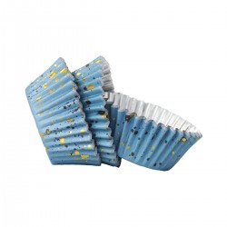 30 caissettes à cupcakes en aluminium "bleues & taches dorées"