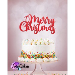 Topper pour déco de gâteau "Merry Christmas" Rouge