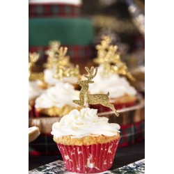 12 toppers pour cupcakes dorés "rennes de Noël"