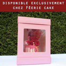 Grande boîte à gâteaux rose avec fenêtre - 26 x 26 x 36 cm