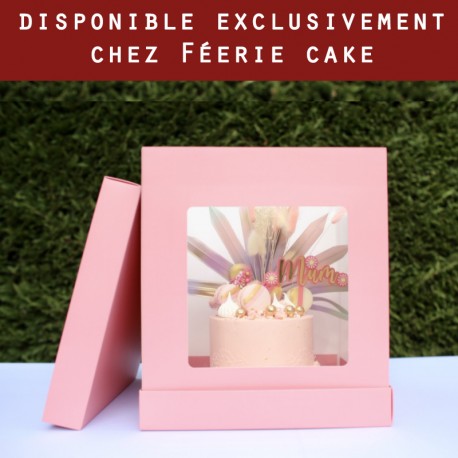 Grande boîte à gâteaux rose avec fenêtre - 21 x 21 x 36 cm