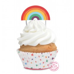 24 Caissettes à cupcakes et toppers "rainbow"
