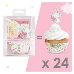 24 Caissettes à cupcakes et toppers "licorne"
