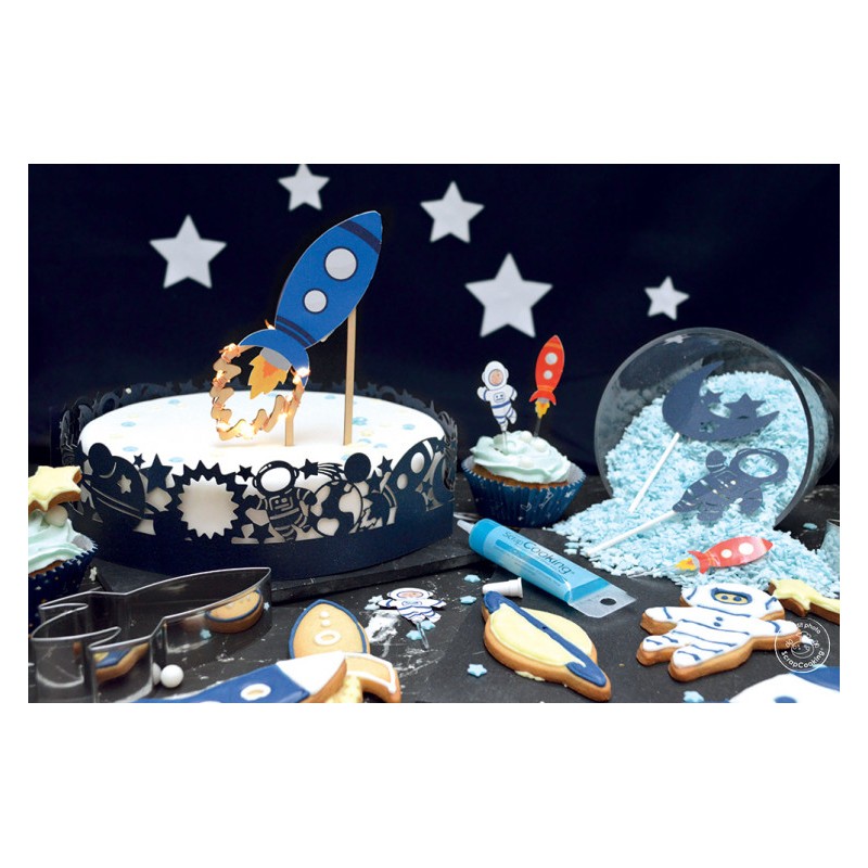 6 X Espace Anniversaire Gâteau Bougies fusées planètes Cake Topper Décorations