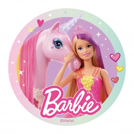 Disque azyme "Barbie rose et sa licorne" - 20 cm