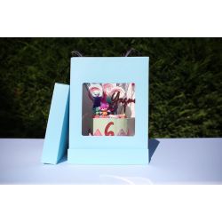 Boîte à gâteau haute bleue avec fenêtre - Différentes tailles