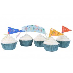 24 Caissettes à cupcakes et toppers "Joyeux anniversaire"