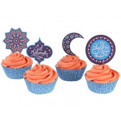 24 Caissettes à cupcakes et toppers "Eid Mubarak"