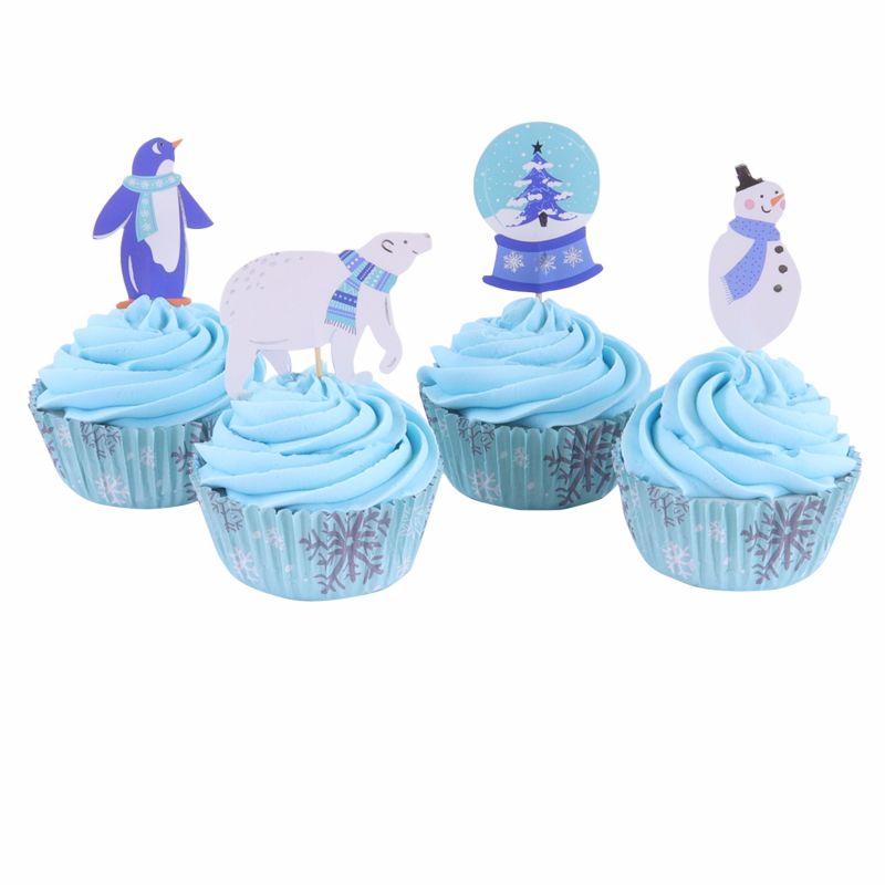 24 Caissettes à cupcakes et toppers "Let it Snow" PME Cake