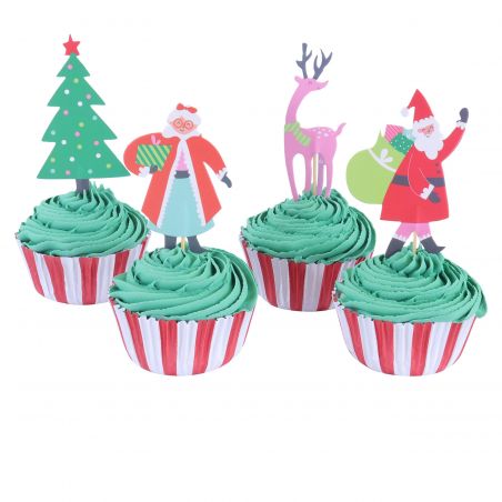 24 Caissettes à cupcakes et toppers "Atelier du Père Noël" PME Cake