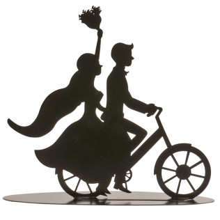 Cake Topper noir "Couple à bicyclette" - 190 x 180 x 70 mm