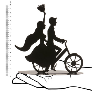 Cake Topper noir "Couple à bicyclette" - 190 x 180 x 70 mm