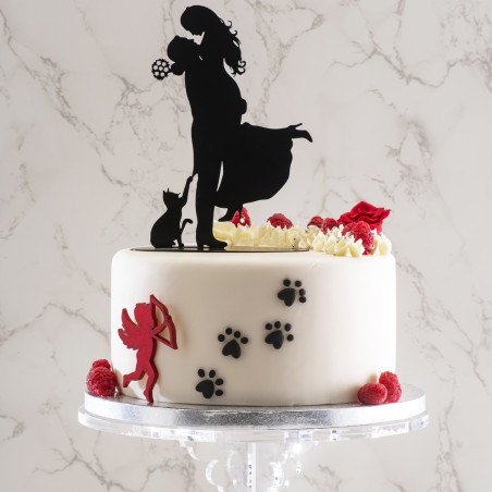 Cake Topper noir "Couples de mariés avec chat" - 80 x 200 x 145 mm