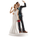 Figurine sur socle "Couple faisant un selfie" - H20 cm